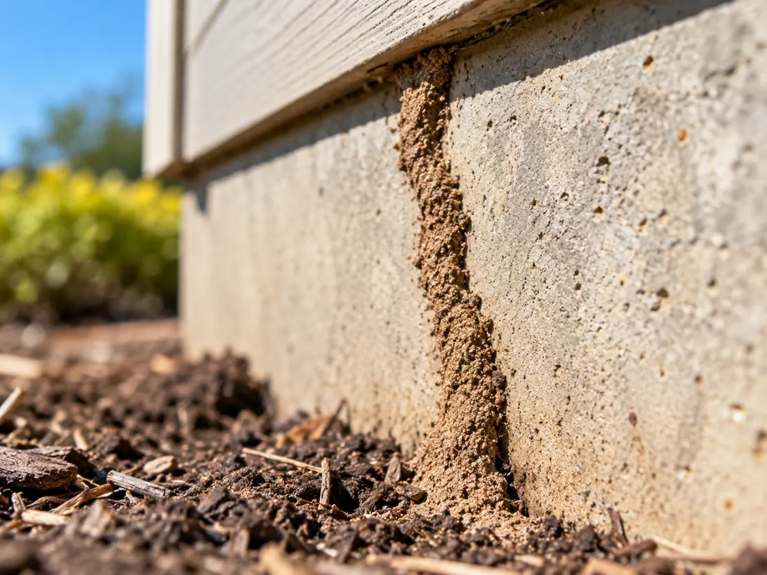 Subterranean termite mud tube on a concrete foundation